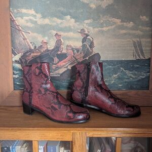 Red Snake Print Ankle Boots